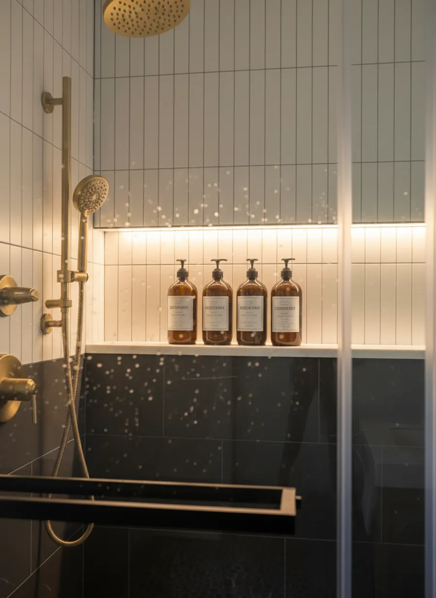 Vertical tile shower design reference