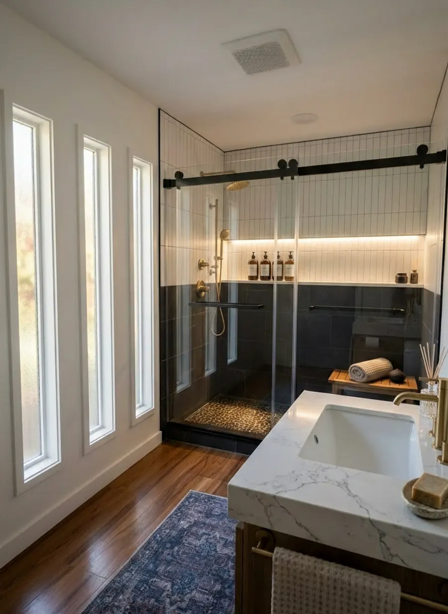 Modern bathroom sink and fixture detail