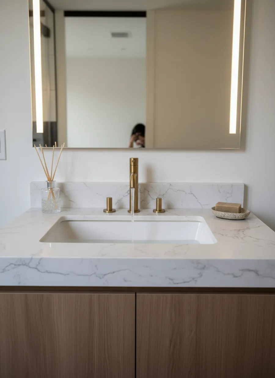 Luxury modern bathroom evening ambience